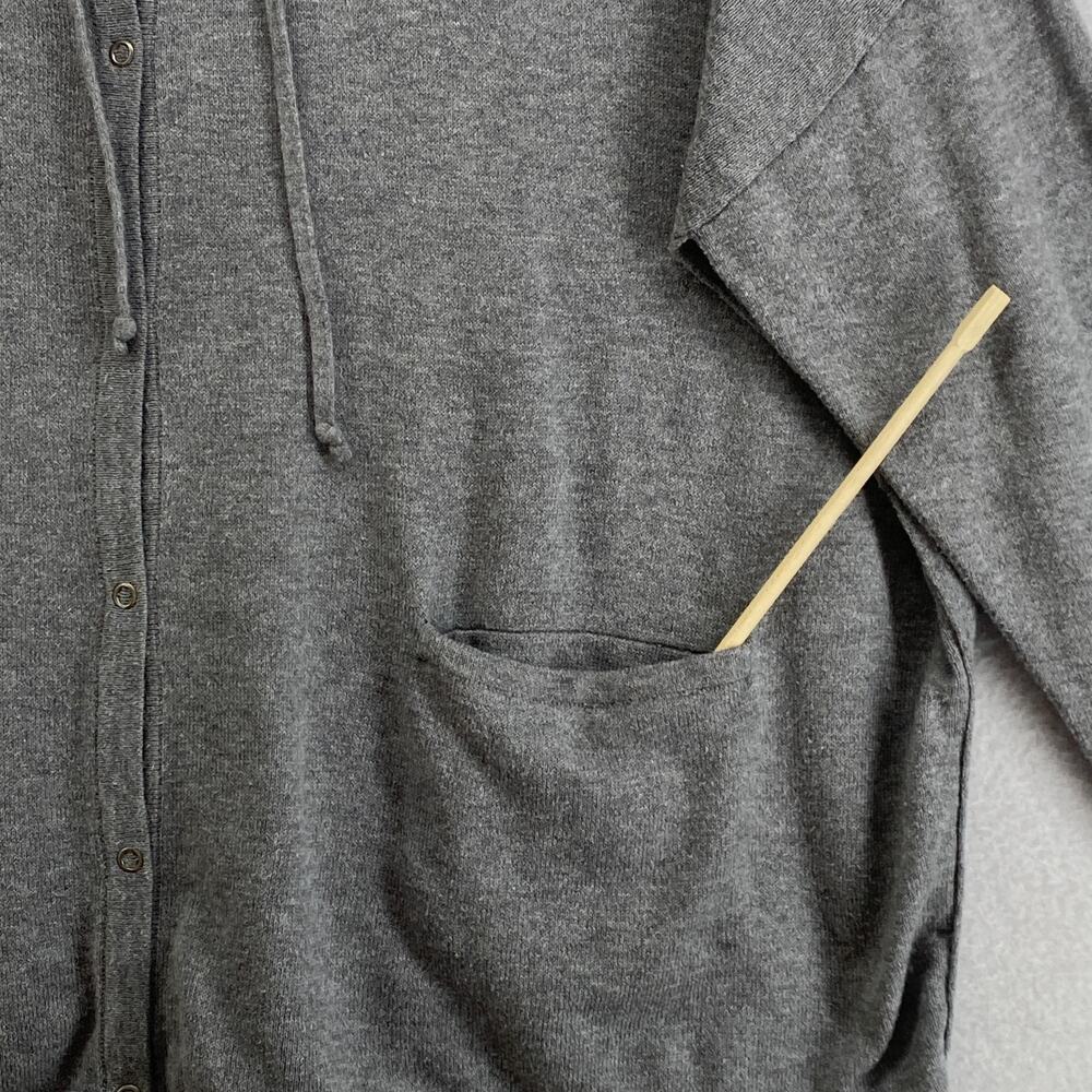 EILEEN FISHER Cardigan L Organic Cotton Snap Front Drawstring Sweater Gray - Picture 7 of 15